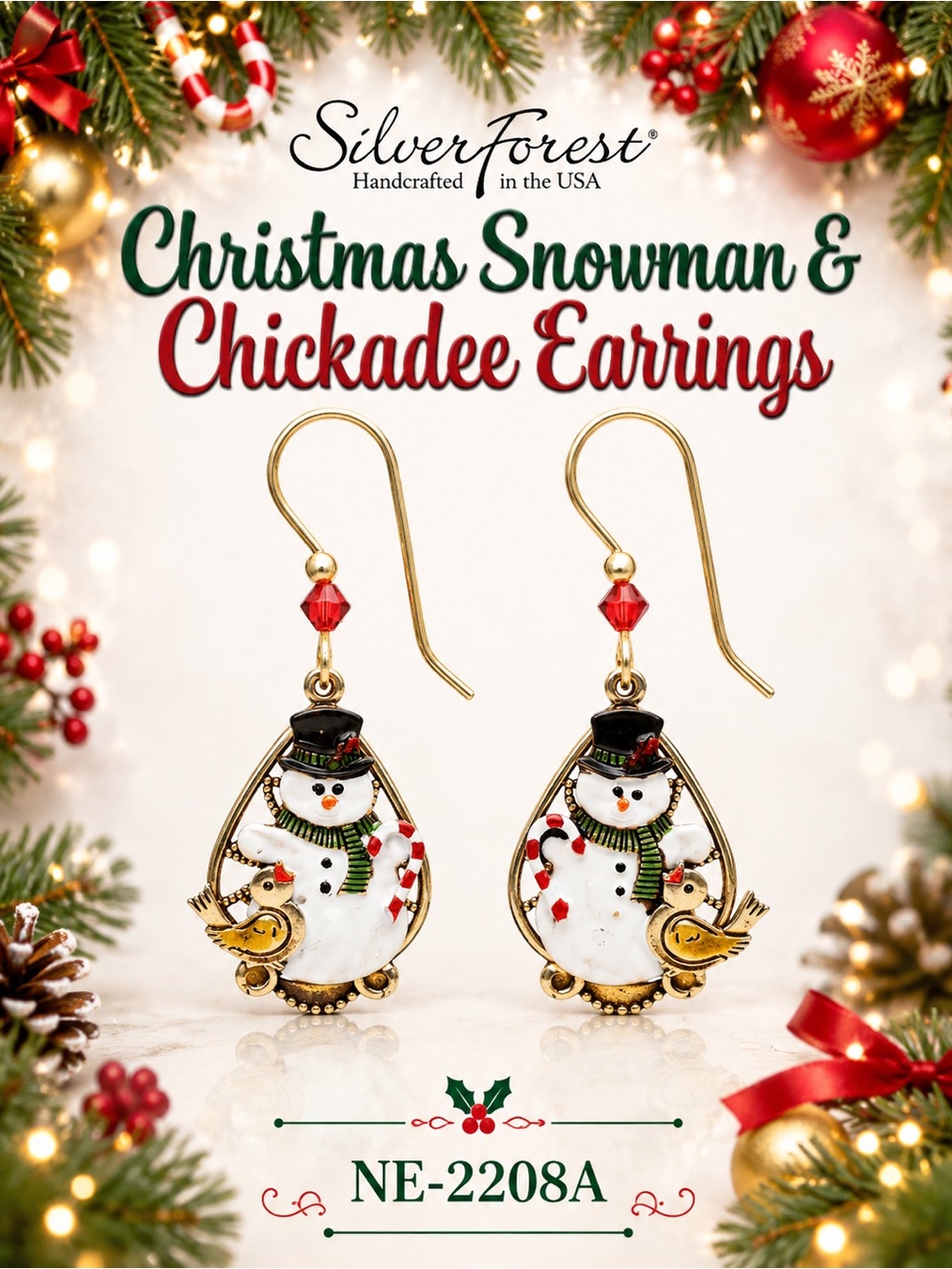 Silver Forest Christmas Snowman & Chickadee Earrings Style Number NE-2208A